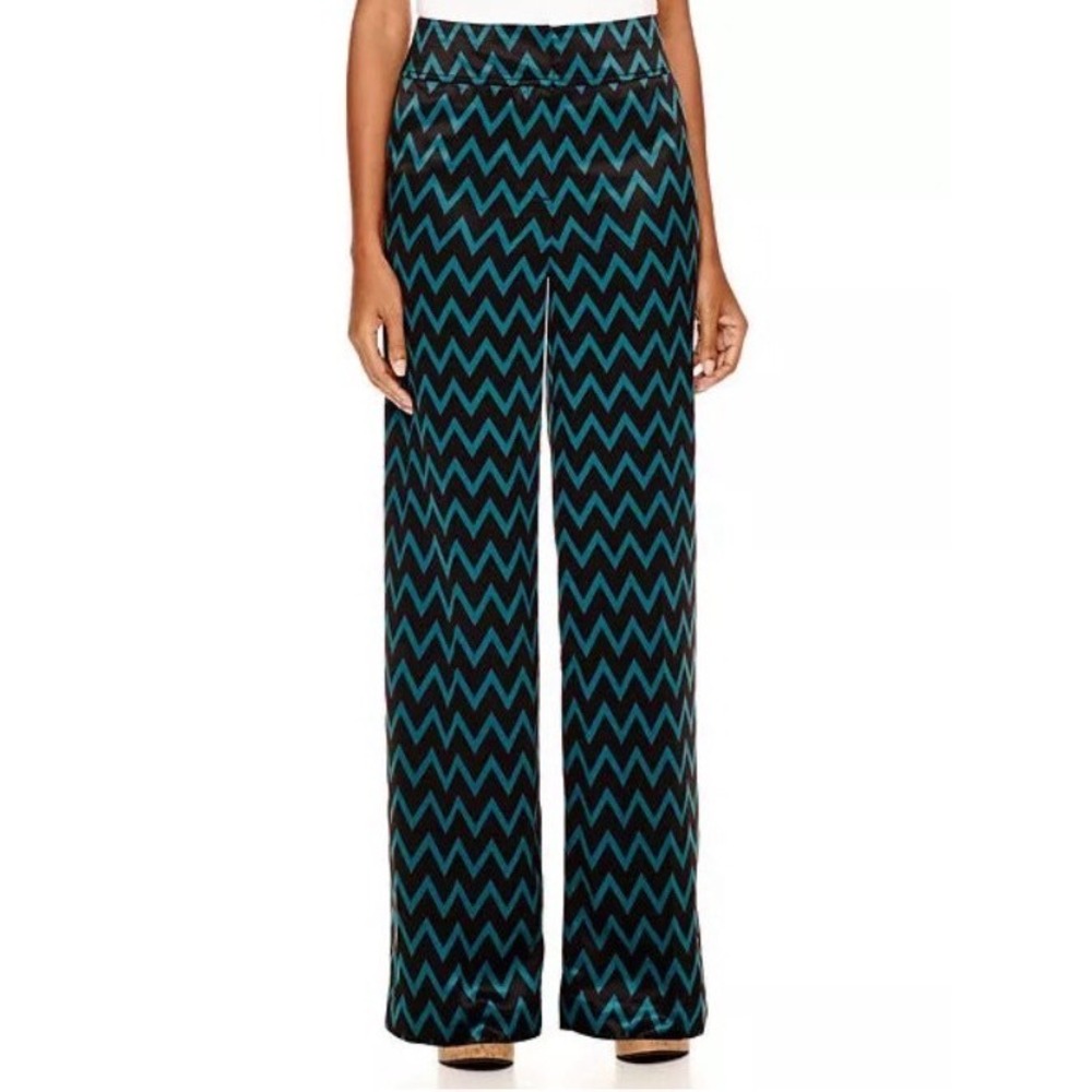 Worthington Teal Black Chevron Zigzag Wide Leg Pants Modern Fit Size 12